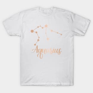 Aquarius Zodiac Constellation in Rose Gold T-Shirt